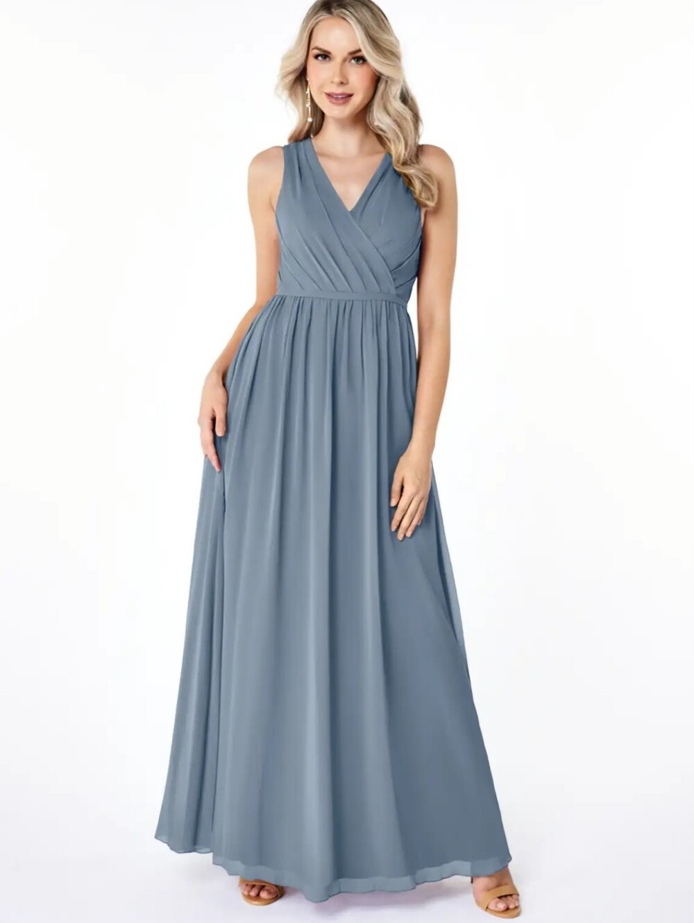 Azazie JESSA Flowy Lace Chiffon Dress Bridesmaids Wedding Dusty Blue Size A6